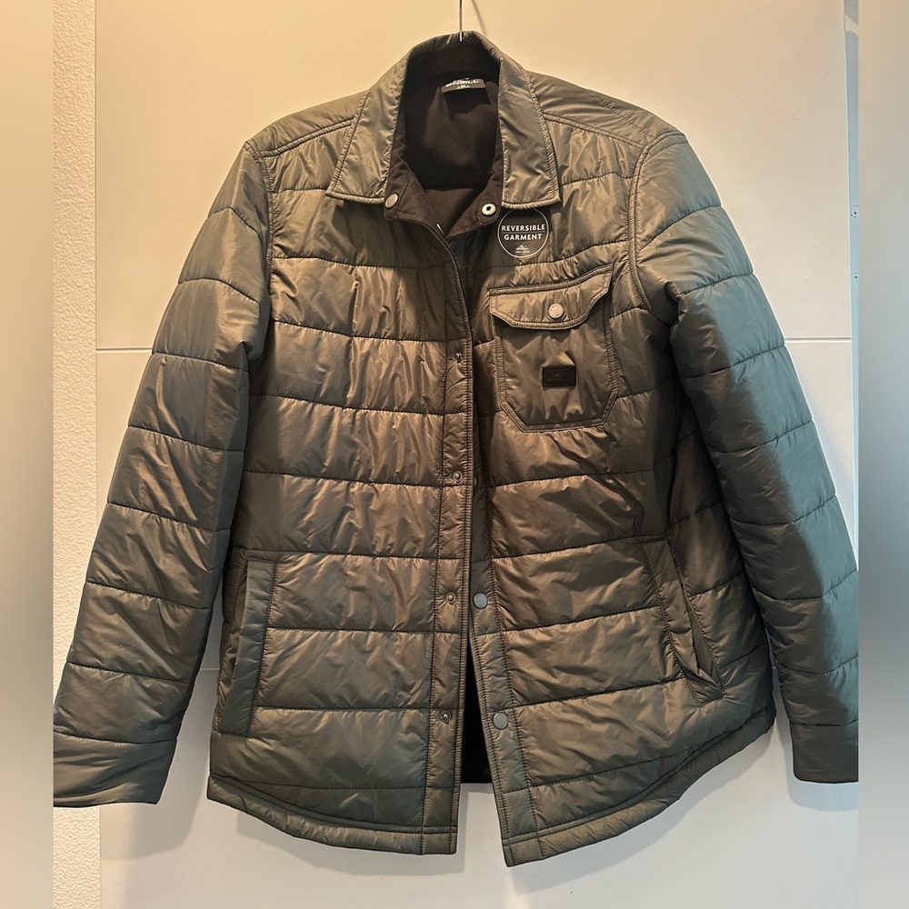 O’Neill Zepher Reversible Quilted Jacket Green Black Men’s | NWOT Size M - Picture 7 of 12
